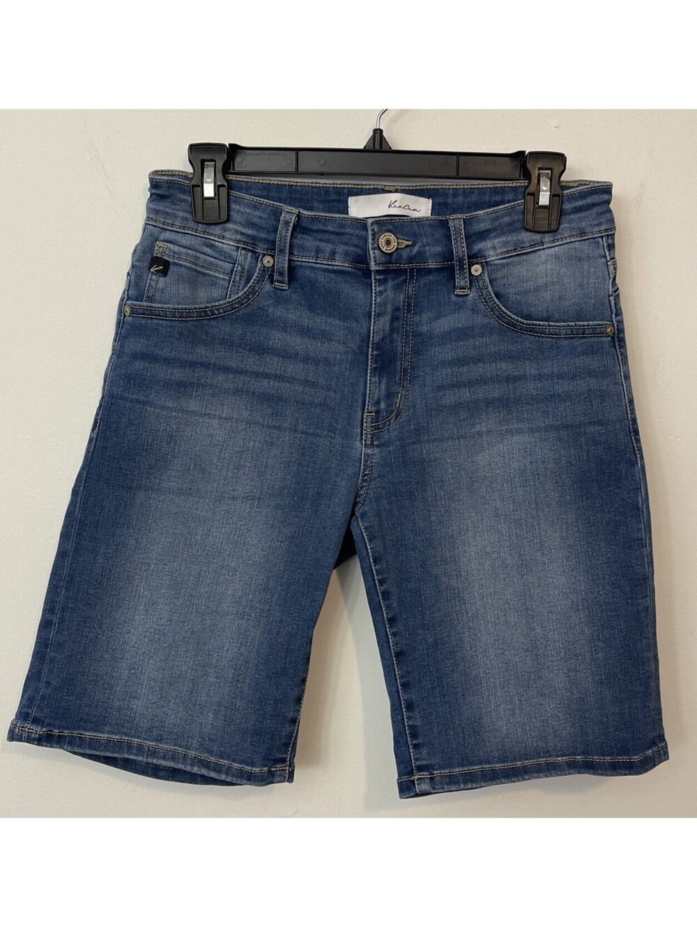 Kancan Womens Large Blue Stretchy Mid-Rise Bermuda-Style Denim Shorts! A7394